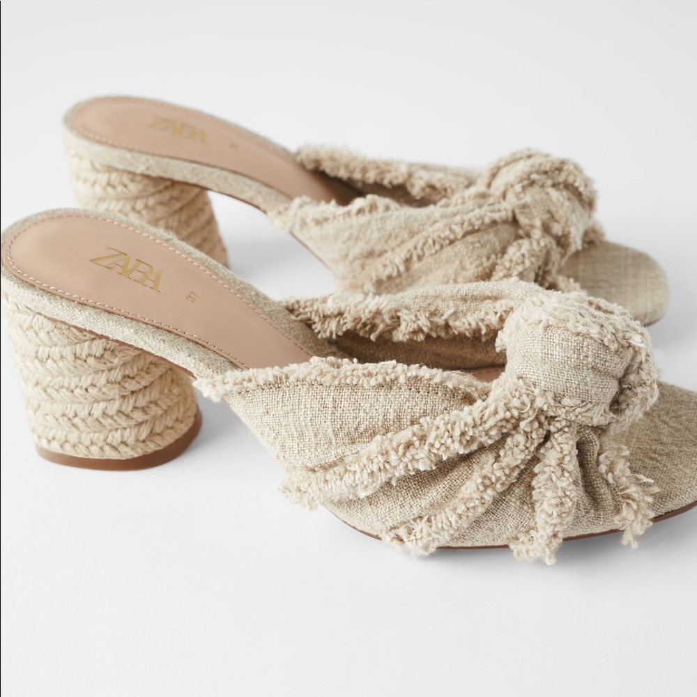 NWT ZARA Fray Knotted Heel Mules
